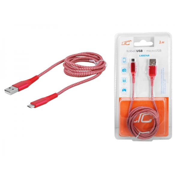 PS USB kabel - microUSB, 1m, červený.