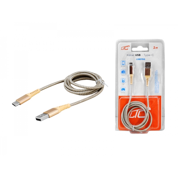 PS USB kabel - Type-C, 1m, zlatý.