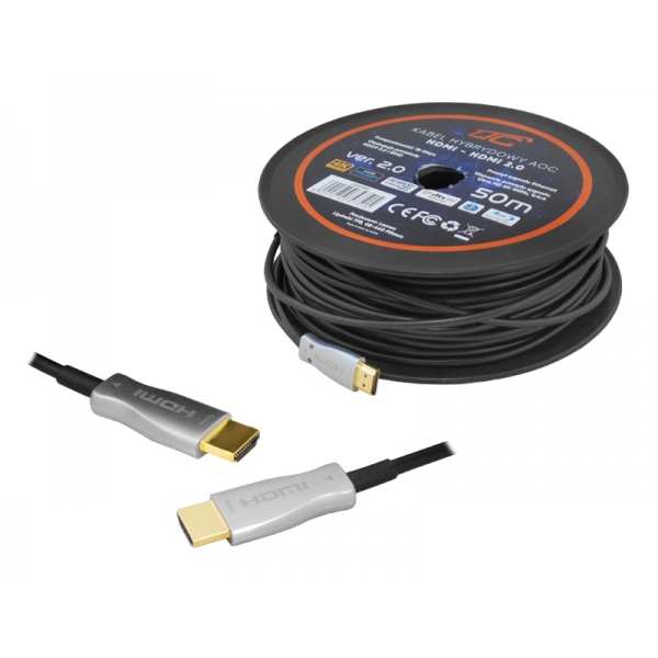 HDMI-HDMI kabel OPTICKÝ 50m, 2.0V, 4K 60HZ, zlaté zástrčky.
