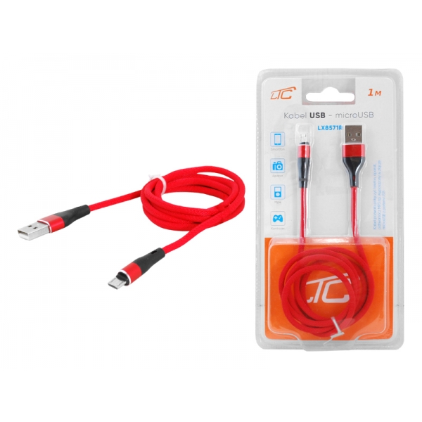 PS USB kabel - microUSB 2m červený.