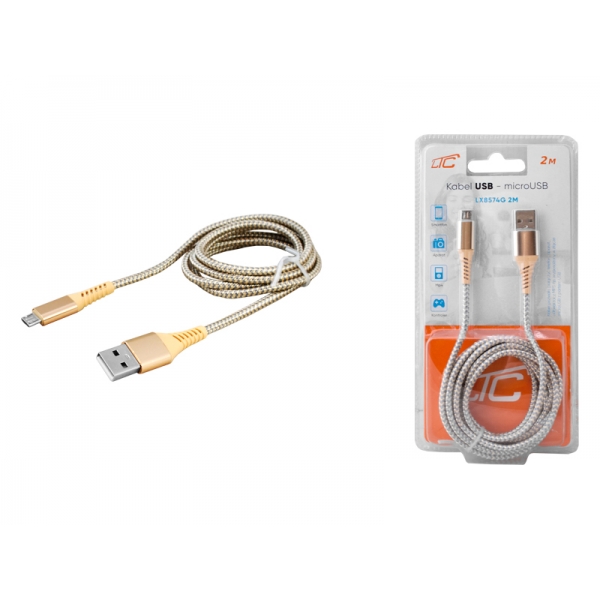 PS USB kabel - microUSB 2m zlatý.