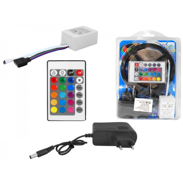 PS Kit: LED řetězec. RGB IP65 300 LED SMD3528 5m + ovladač + zdroj + dálkový ovladač.