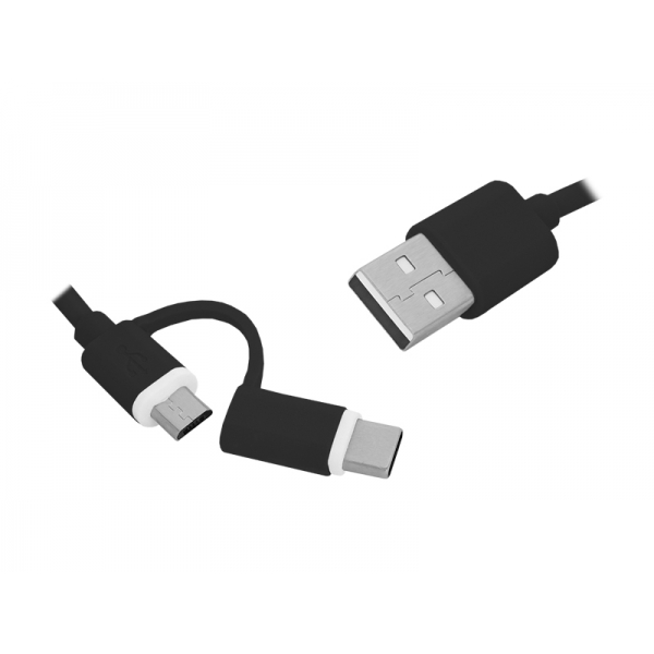 PS USB kabel - USB Type-C / microUSB 2v1, černý.
