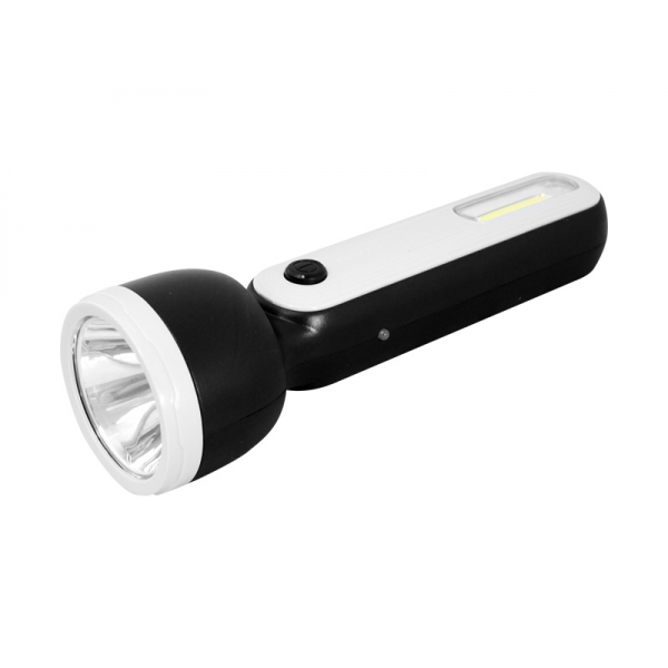 1-LED 3W + COB 1W ruční svítilna s 1200mAh baterií, černá, micro USB kabel, 4 hodiny nabíjení. wp