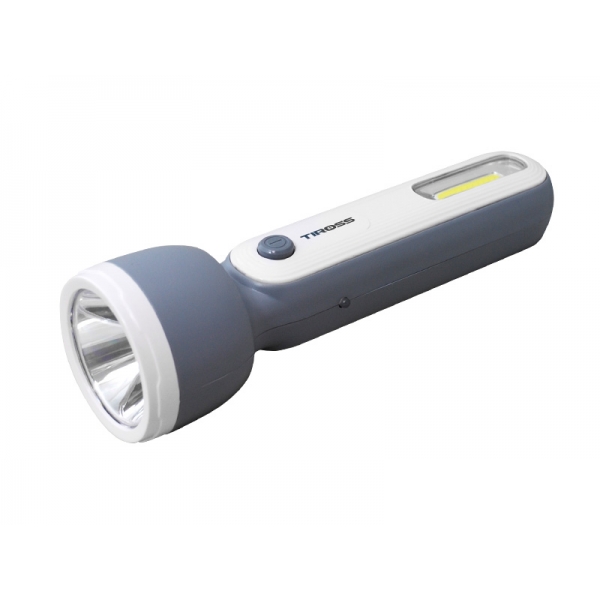 1-LED 3W + COB 1W ruční svítilna s baterií 1200mAh, šedá, micro USB kabel, 4 hodiny nabíjení. v po