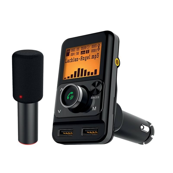 FM LTC Bluetooth vysílač s Karaoke 2xUSB 1 + 2,4A TR225 mikrofonem.
