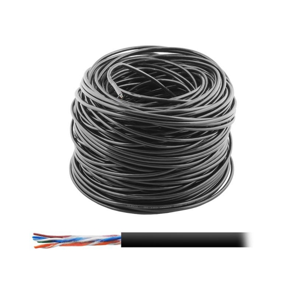 Počítačový kabel - UTP kroucený pár kabel 100% Cu + černý gel 100m.