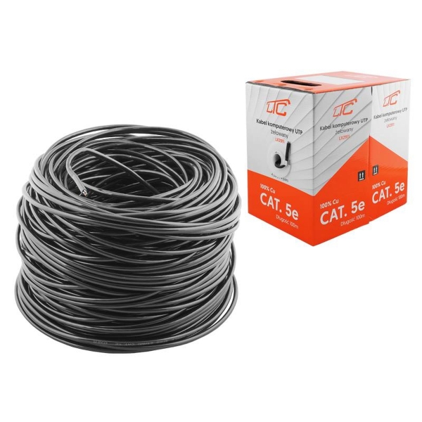 Počítačový kabel - UTP kroucený pár kabel 100% Cu + černý gel 100m.