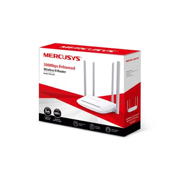 Router Mercusys MW325R, bezdrátový, jednopásmový, 300Mbps, 802.11n/g/b, 4xLAN, 1xWAN, 4 antény.