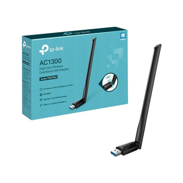 Archer T3U Plus AC1300 dvoupásmový bezdrátový USB adaptér s dlouhým dosahem.