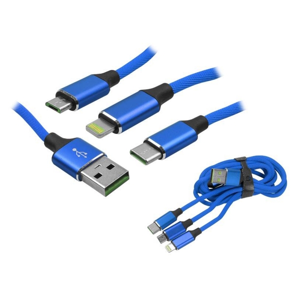 Kabel USB / Type-C / microUSB / Lightning, 3v1, QC 3,4A Somostel Powerline SMS-BW03, modrý.
