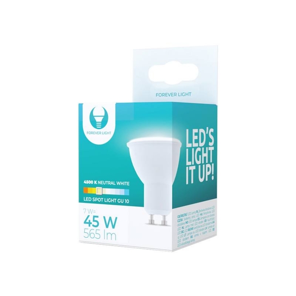 LED žárovka GU10, 7 W, 230 V, 4500 K, 565 lm, Forever Light.