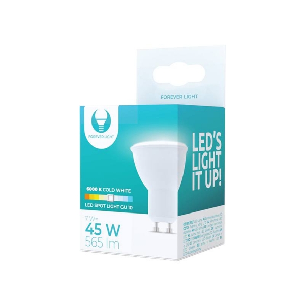 LED žárovka GU10, 7 W, 230 V, 6000K, 565 lm, Forever Light.
