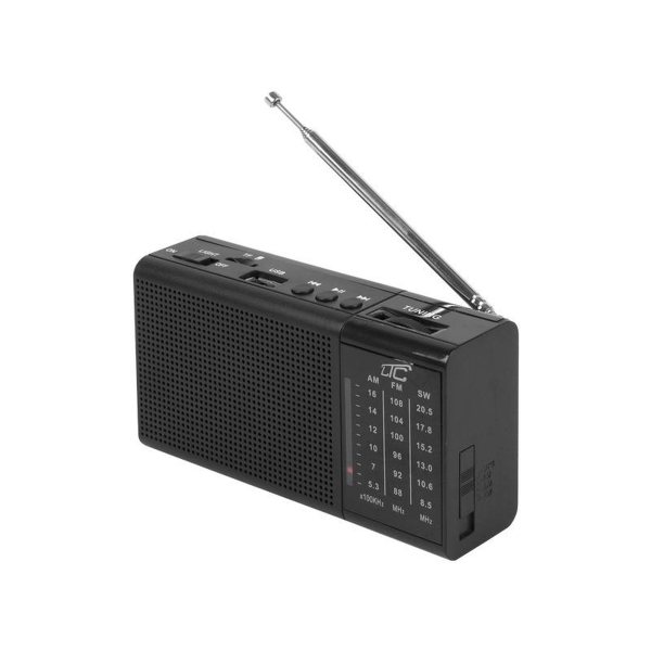 Přenosné rádio LTC REGA s USB, TF, AUX, mini LED svítilnou a baterií BL-5C.