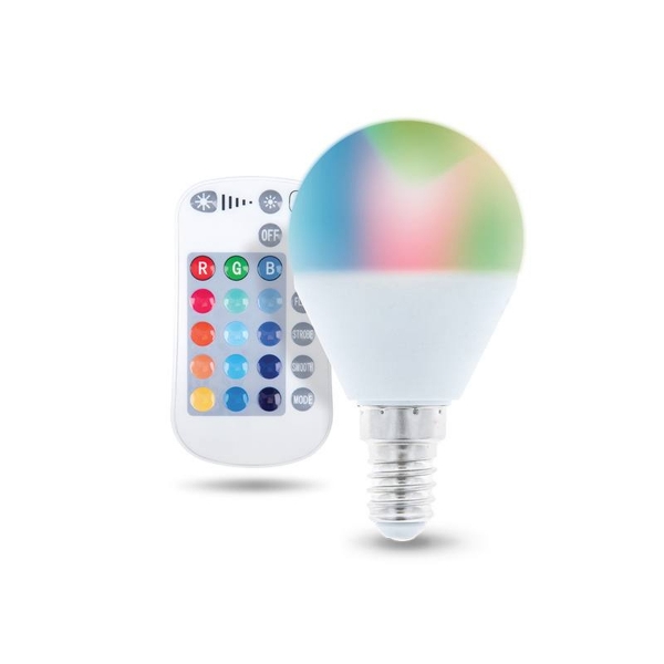 LED žárovka Forever Light E14 G45 RGB + Bílá 5W 250lm s dálkovým ovládáním.