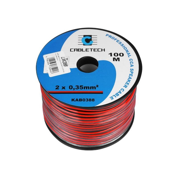 Reproduktorový kabel 2 x 0,35 mm2, CCA, černá / červená.
