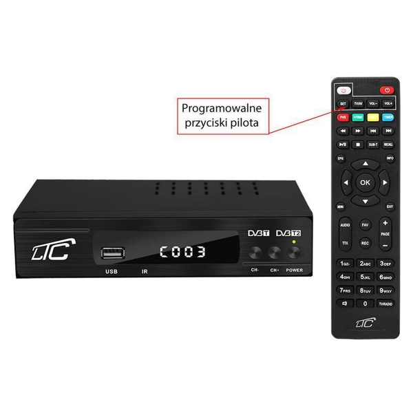 Pozemní DVB-T-2 LTC TV tuner HDT201 s H.265 programovatelným dálkovým ovládáním.