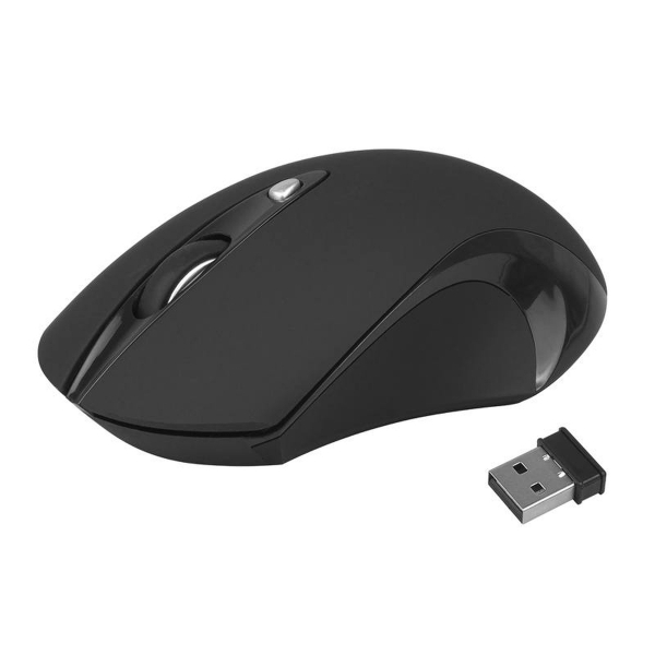 Optická bezdrátová myš, 4 klávesy, 2,4 GHz, dosah 10 m, černá.