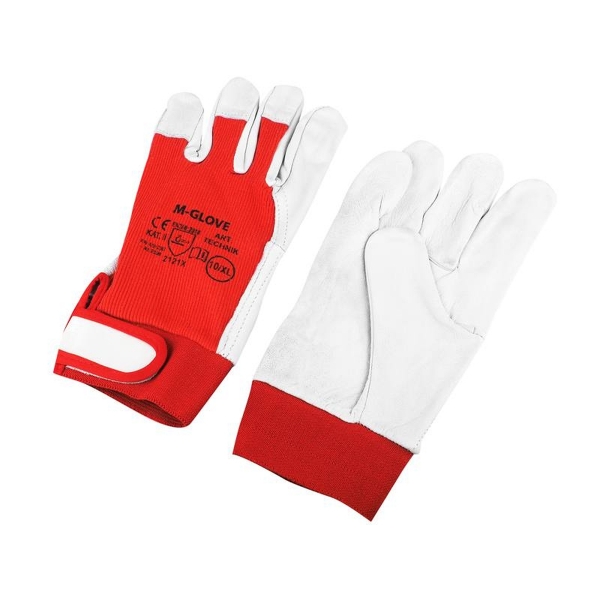 Pracovní rukavice z kozí kůže, vel 10, suchý zip, červený, TECHNIK PLUS 2121X.
