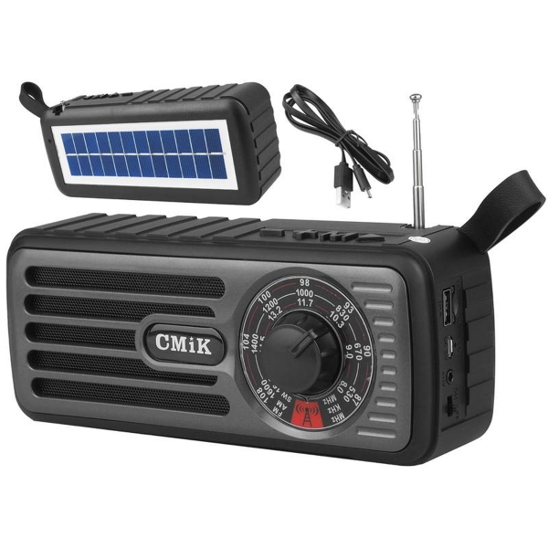 PS MK-101 Bluetooth přenosné rádio, USB, MicroSD, AUX, se solárním panelem, baterie 1200mAh.
