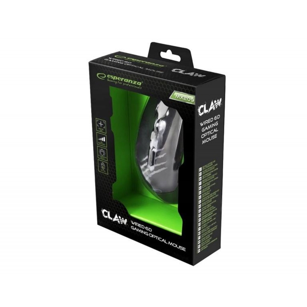 PS Esperanza Claw EGM209B LED herní drátová myš 6D optická, zelená.