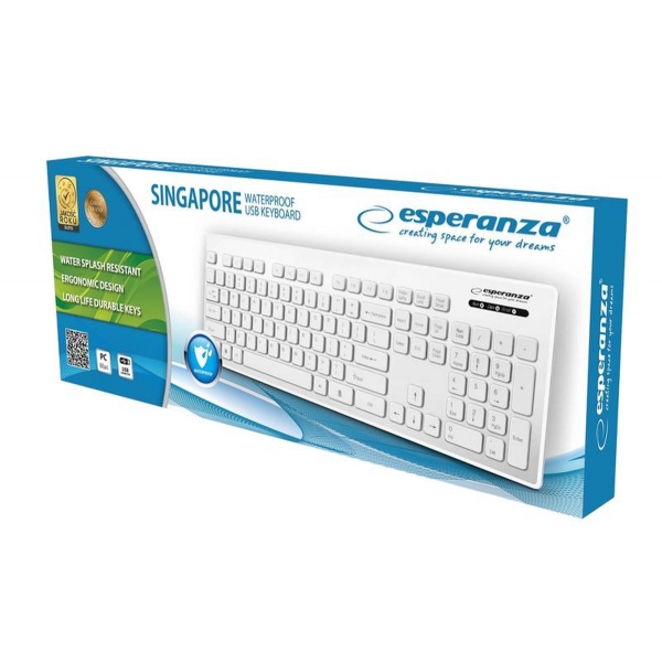 PS Esperanza drátová klávesnice, USB voděodolná, Singapore EK130W, bílá.