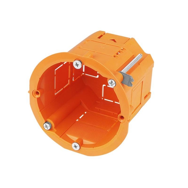 Koncová krabice jednoduchá, 60 x 60 p / t, hluboká, na sádrokarton, oranžová.