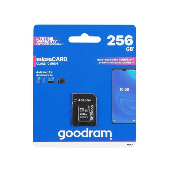 MicroSD karta Goodram 256 GB, třída 10, UHS, adaptér.