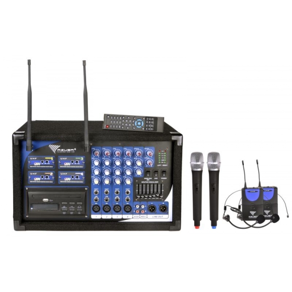 Mikrofon PA-180 UHF 4 kanály (2 ruční mikrofony  + 2 na hlavu)