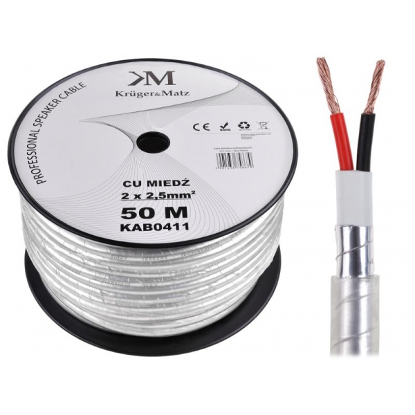 Profesionální reproduktorový kabel  OFC Kruger&Matz 2 x 2.5mm + fólie