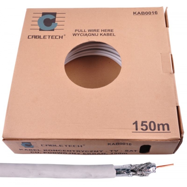 Kabel CABLETECH TV-SAT CU s dvojitým stíněním 150m/k.