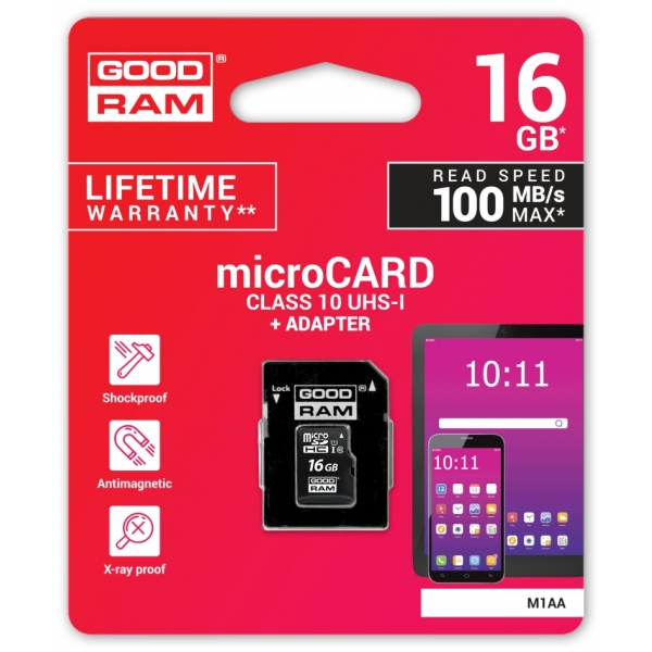 Paměťová karta  microSD 16GB UHS-I Goodram s adaptérem