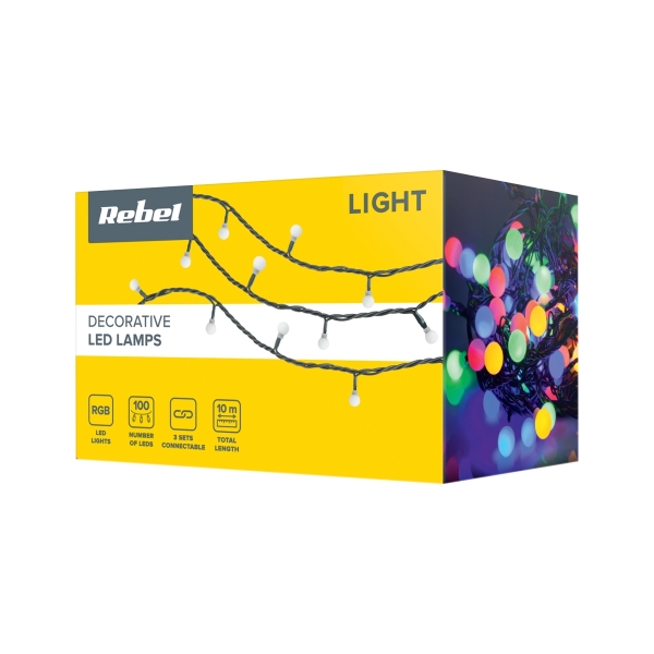 Lampki choinkowe LED zewnętrzne 10m, RGB ze zmianę trybu świecenia (kulki)