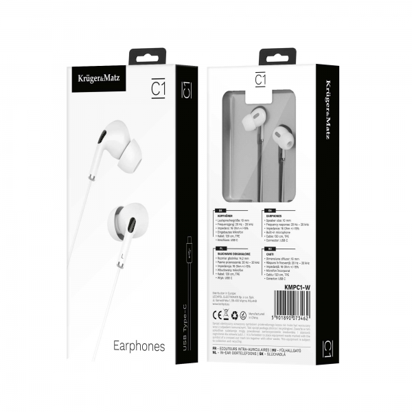 Sluchátka do uší s mikrofonem pro USB-C Kruger & Matz C1 bílá
