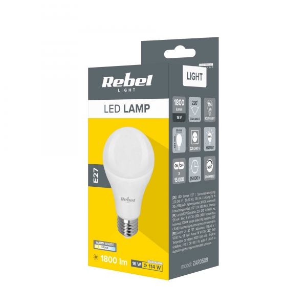 LED lampa Rebel A65 16W, E27, 3000K, 230V