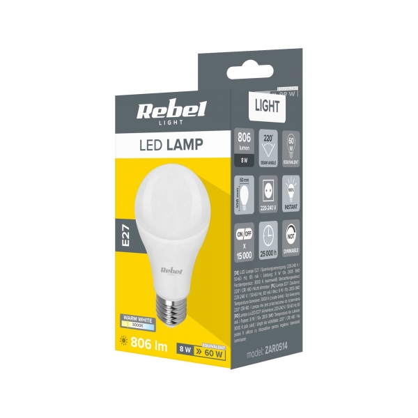 LED lampa Rebel A60 8W, E27, 3000K, 230V