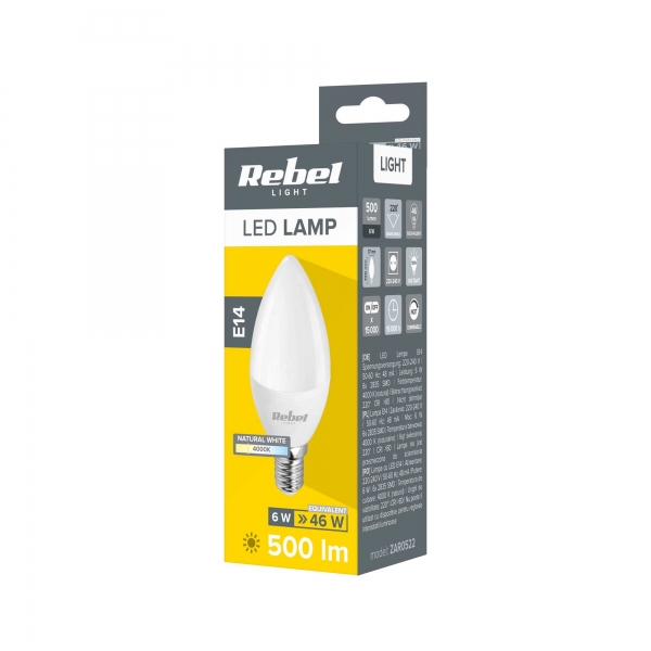 Rebel LED lampa na svíčku 6W, E14, 4000K, 230V