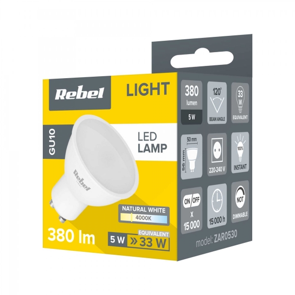 Rebel LED lampa 5W, GU10, 4000K, 230V