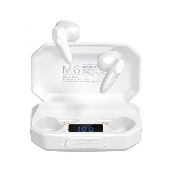 Kruger & Matz M6 bezdrátová sluchátka do uší s power bankou - bílá barva
