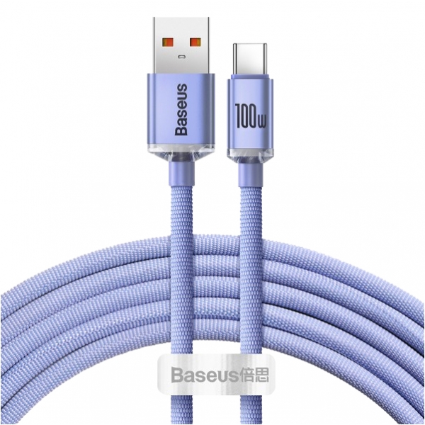 PS USB-Type-C kabel 2m, 5A, 100W, BASEUS Crystal Quick Charge.