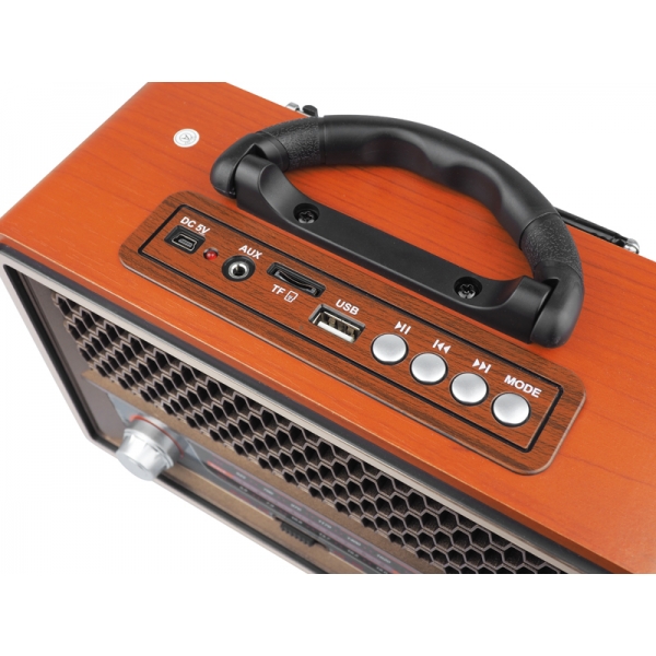 PS Přenosné rádio RETRO MK-197 Bluetoth, USB, TF karty, AUX, dálkové ovládání, vestavěná baterie hnědá-PLN
