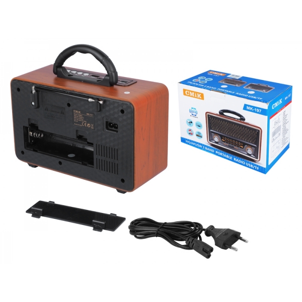 PS Přenosné rádio RETRO MK-197 Bluetoth, USB, TF karty, AUX, dálkové ovládání, vestavěná baterie, černá-PLN