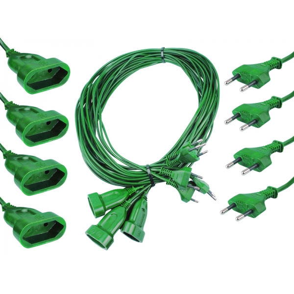 PS Zástrčka / zásuvka prodlužovací kabel 5m, bez uzemnění, zelená, vánoční stromeček.