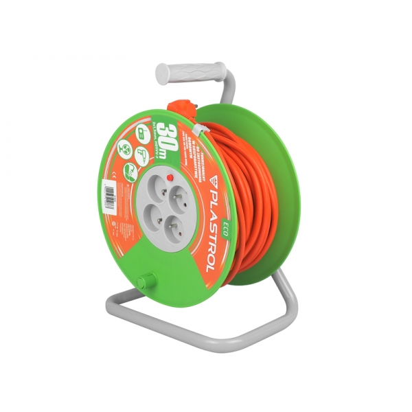 ECO LINE prodlužovací kabel, oranžový, 30m, 4x2p-Z, 16A 3680W, kabel 3x1,5mm H05VV