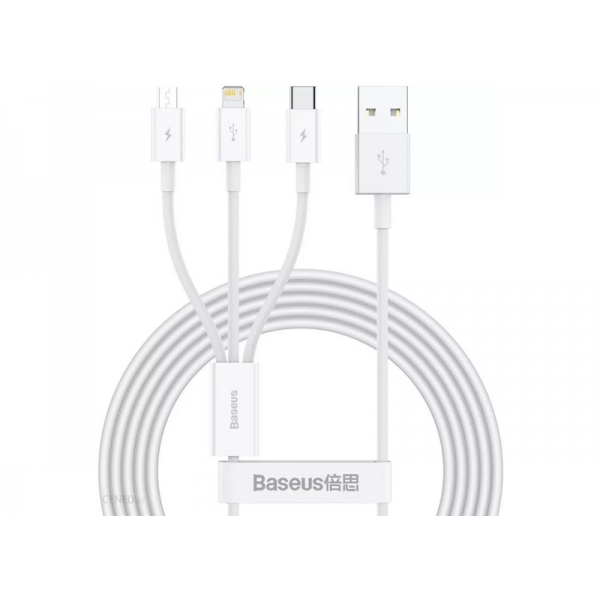 Baseus 3-v-1 kabel Superior USB - Lightning + USB-C + microUSB 1,5 m 3,5 A bílý