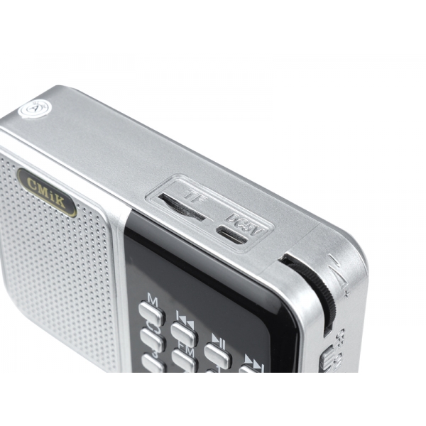 Přenosný rádiový displej MK-140S,USB,MicroSD,AUX s baterií BL-5C a kabelem Micro USB stříbrný