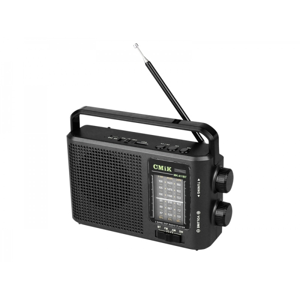 Přenosné rádio MK-411BT, Bluetooth, USB, svítilna s baterií 18650.