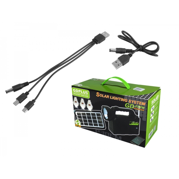 PS Solární osvětlovací systém GD-P30FM,Power Bank, Bluetooth reproduktor,rádio,TF ,USB, 1-LED svítilna + boc panel