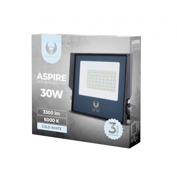 ASPIRE LED světlomet 30W 6000K 3300lm 230V věčné světlo