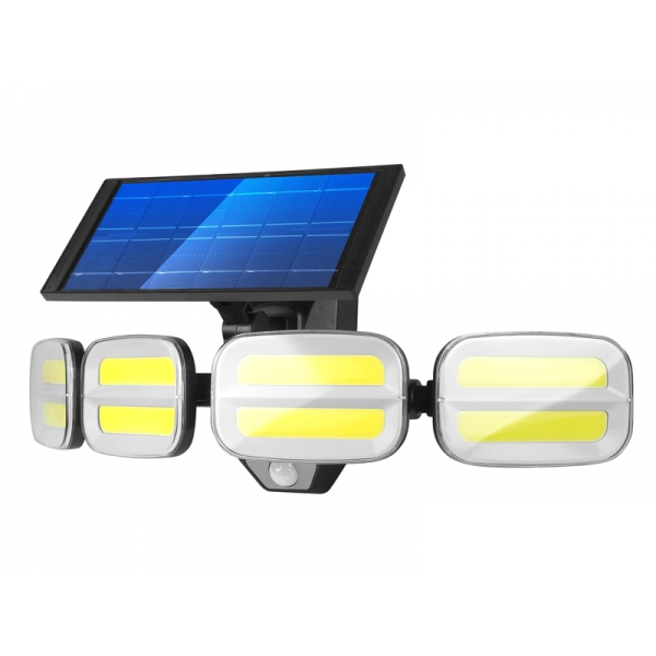 Nastavitelné solární nástěnné svítidlo LTC, 8*COB 800lm,  snímač pohybu, P65, baterie 4800mAh + dálkové ovládání.